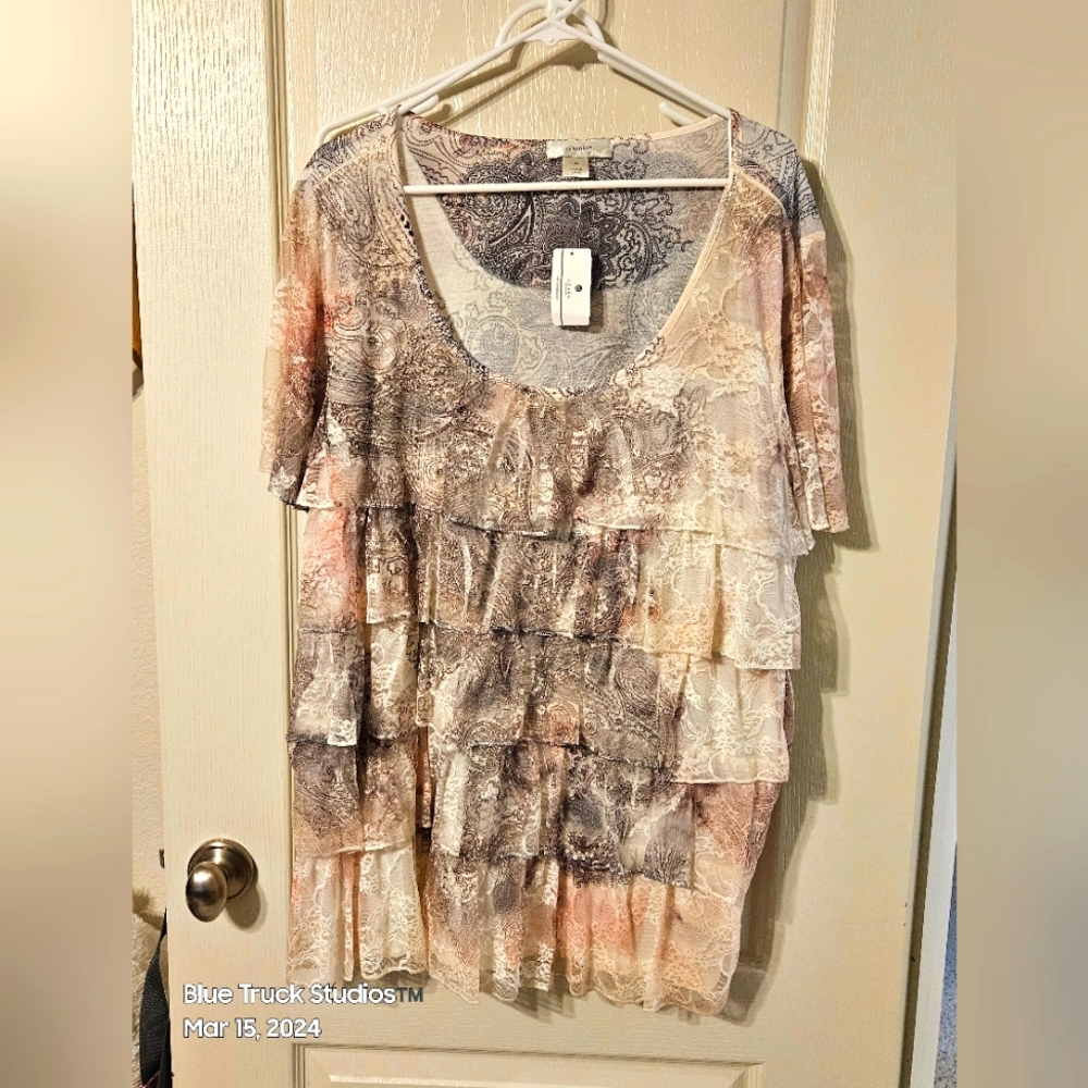 CJ Banks Casual Chic Flapper Style Ruffles Blouse Sexy Plus Size 3X